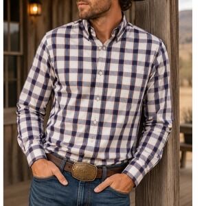 Cody James Western Shirt Mens Large Blue Red White Plaid Button Down Cowboy